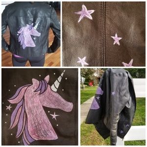 Leather hand painted "Unicorn Magick" Jacket
